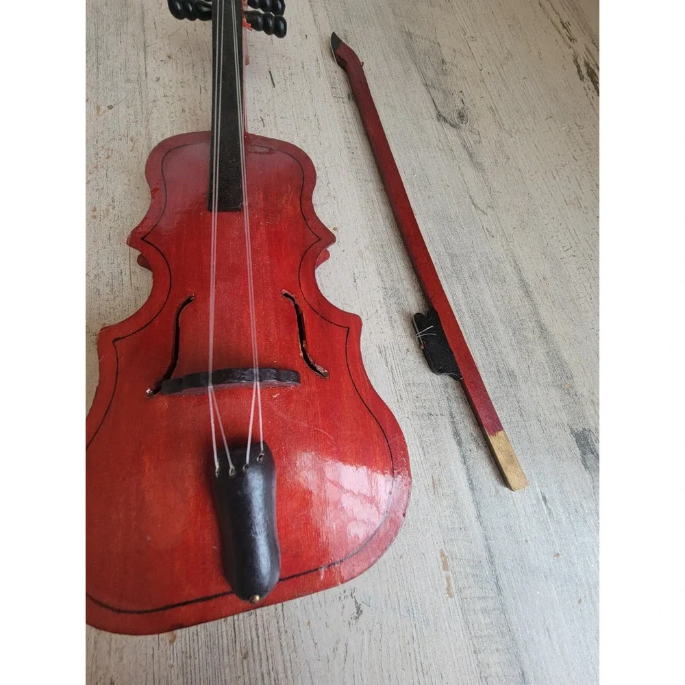 Vintage wooden violin bow display Xmas home decor music figure unique